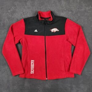 Arkansas Razorbacks Adidas Fleece Jacket Womens Large Red‎ Black Full Zip